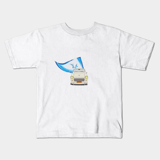 An Illustration of The Israeli Sussita Car from the 70s with the Israeli Flag Kids T-Shirt by ibadishi